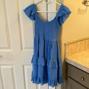 Blue ruffle dress from Amazon. Size small. Smocked Dresses Short Flutter Sleeve